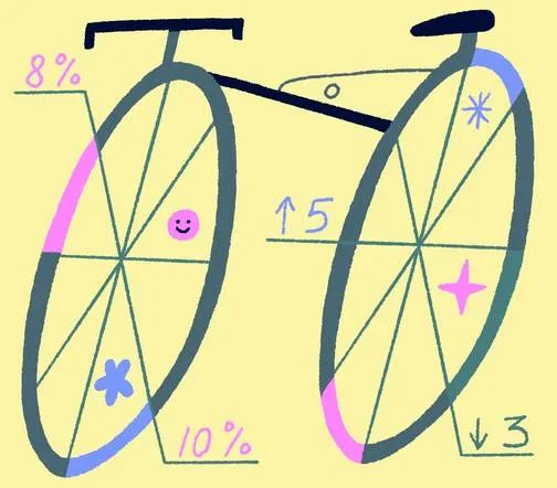 Illustrated bicycle infographic highlighting remote work statistics on commute, cost, and time saved